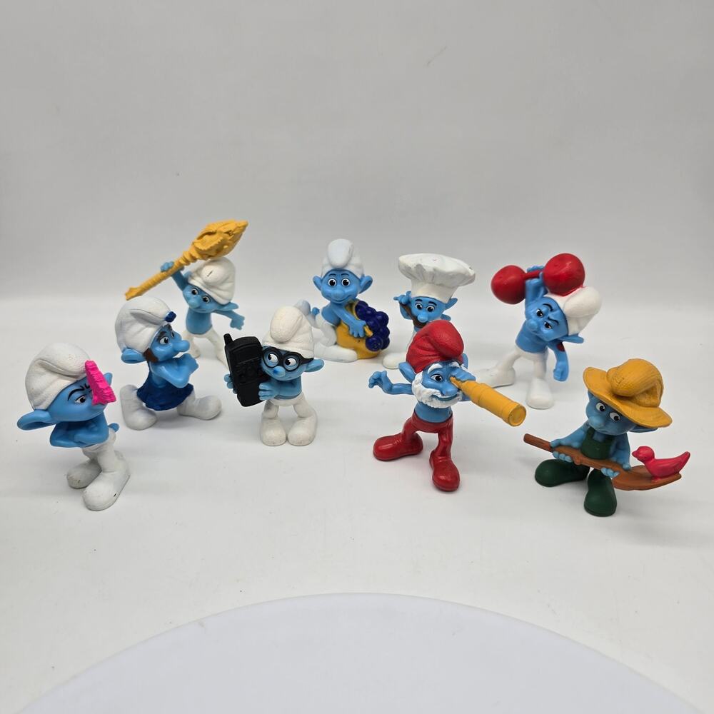 Peyo 2011 Mcdonald's Happy Meal Smurfs Promotional Toy Figures Lot of 9 PVC